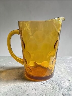 Vintage Hazel Atlas Eldorado Amber Glass Pitcher MCM 64oz Coin Dot Topaz